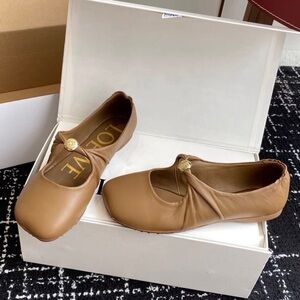 Loewe Tan Knotted Strap Leather Ballet Flats